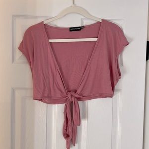 Pretty Little Thing - Pink Front Tie Crop Top (Size 12)